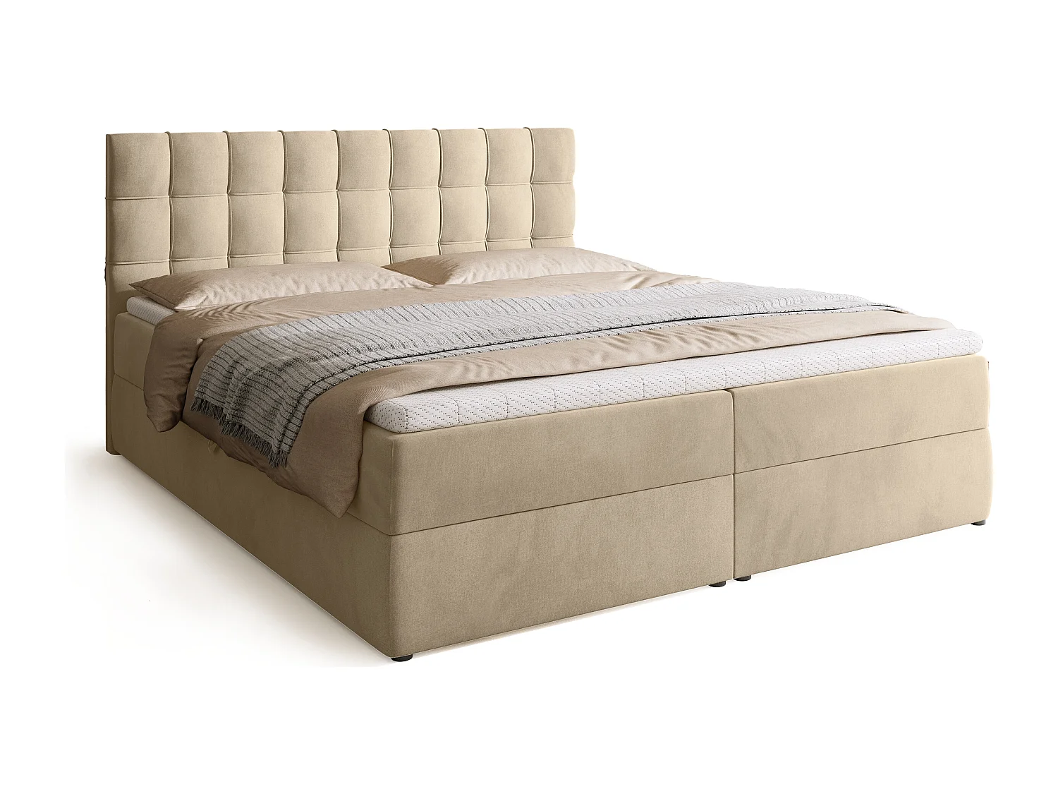 Lit boxspring avec rangement DETROIT - matelas - surmatelas - beige - 180x200 cm