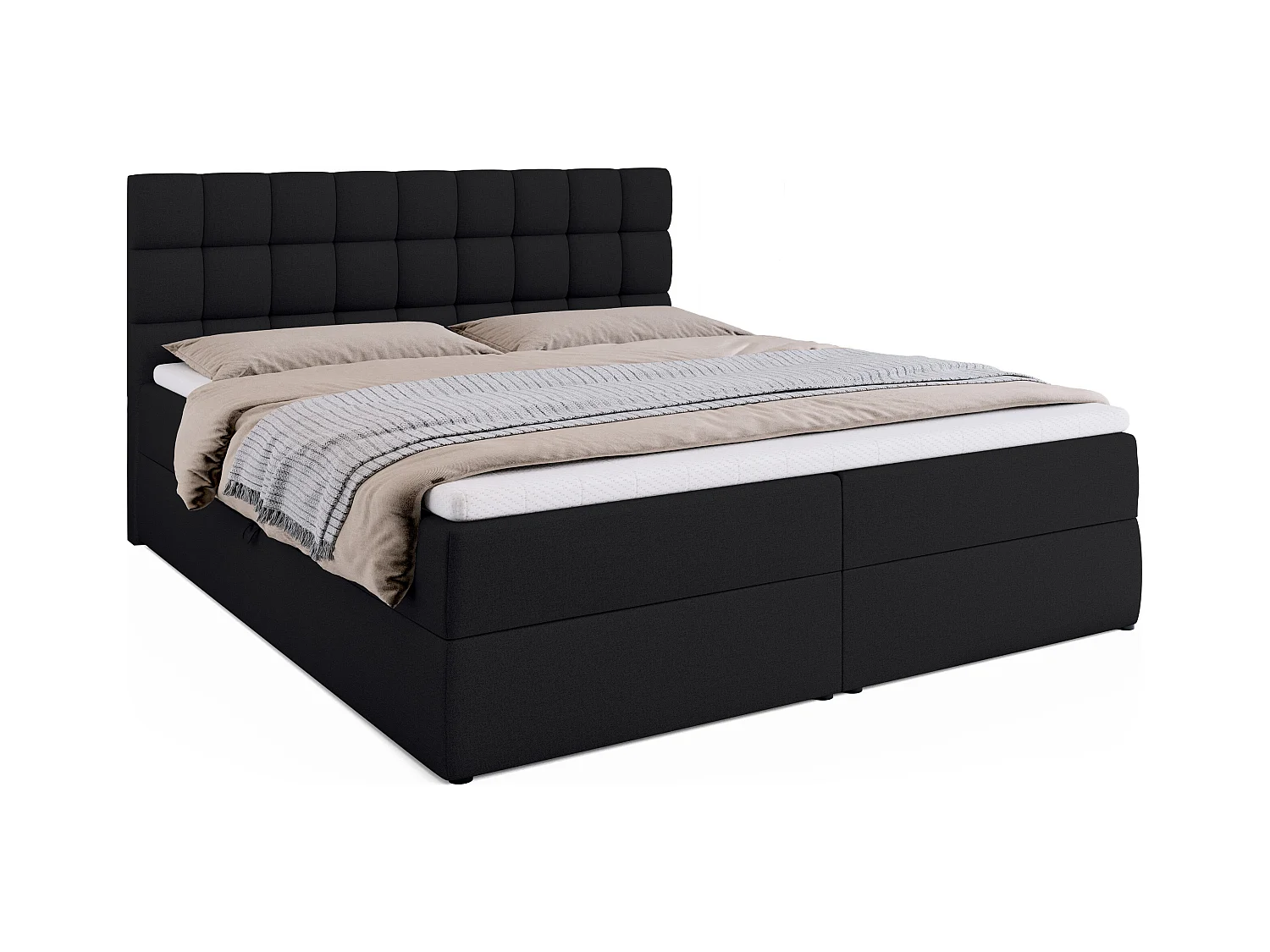 Boxspringbed met hoofdeinde, matras en dekmatras - DAKOTA - 180x200 - zwart