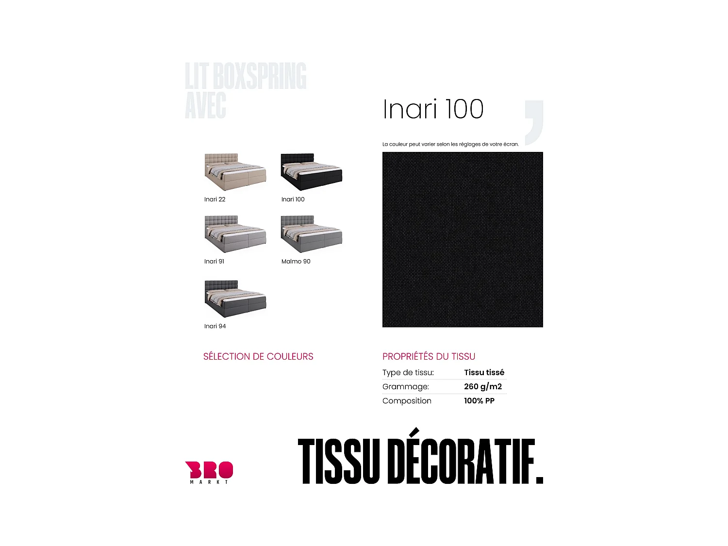 Boxspringbed met hoofdeinde, matras en dekmatras - DAKOTA - 180x200 - zwart