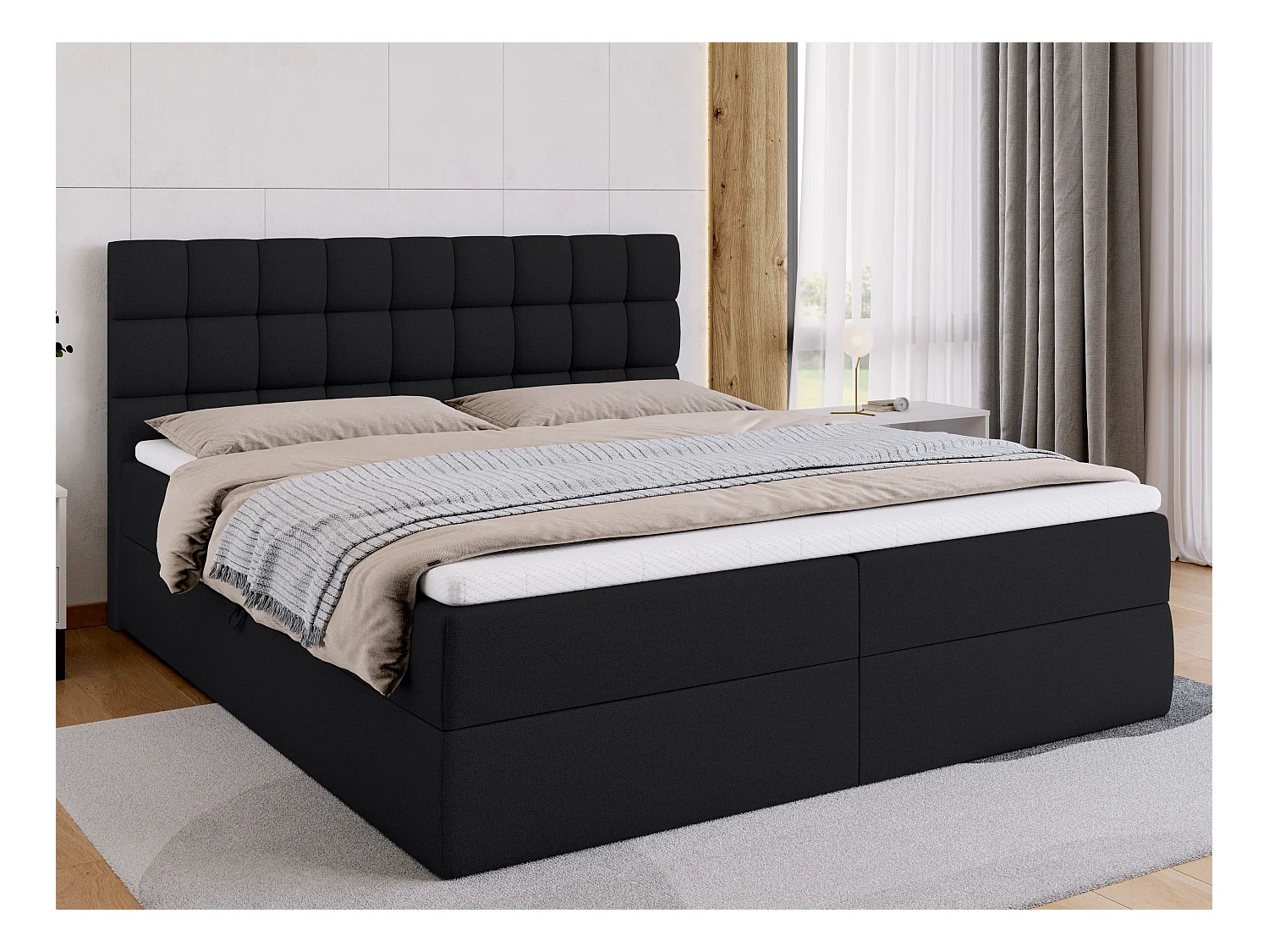 Lit boxspring avec rangement DAKOTA - matelas - surmatelas - noir - 180x200 cm
