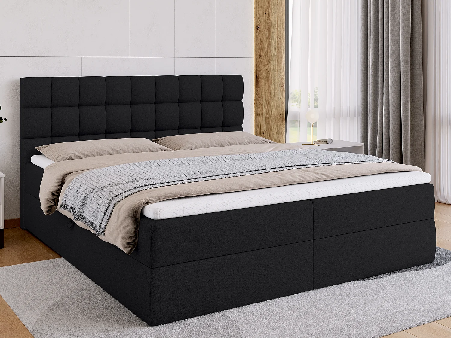 Lit boxspring avec rangement DAKOTA - matelas - surmatelas - noir - 180x200 cm