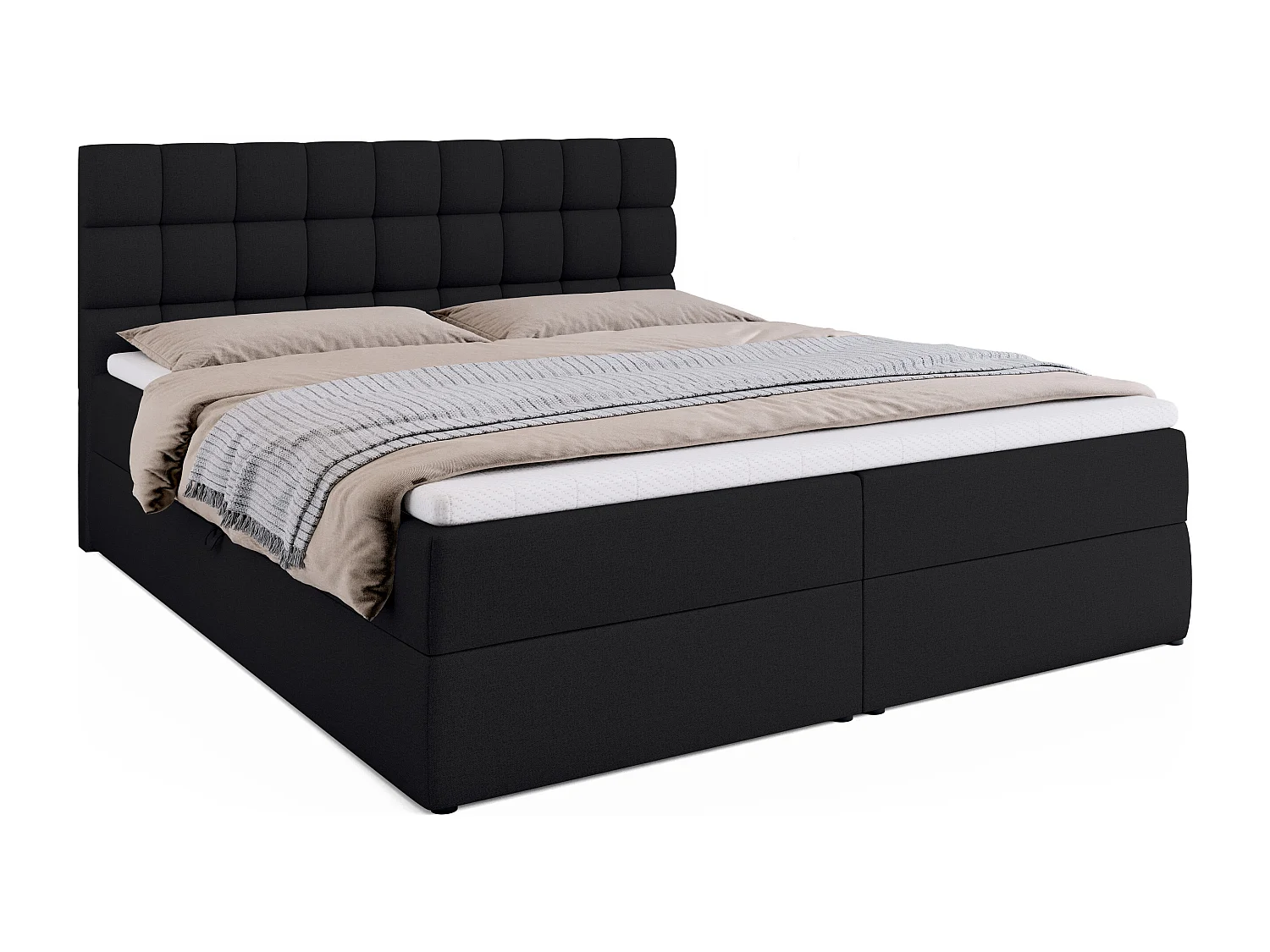 Lit boxspring avec rangement DAKOTA - matelas - surmatelas - noir - 180x200 cm