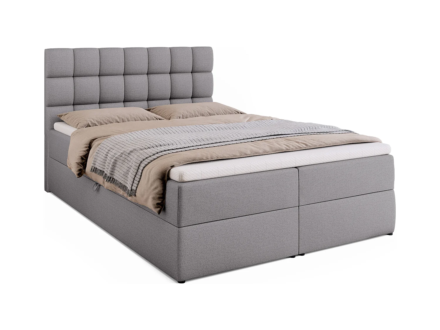 Boxspringbed met hoofdeinde, matras en dekmatras - DAKOTA - 140x200 - grijs