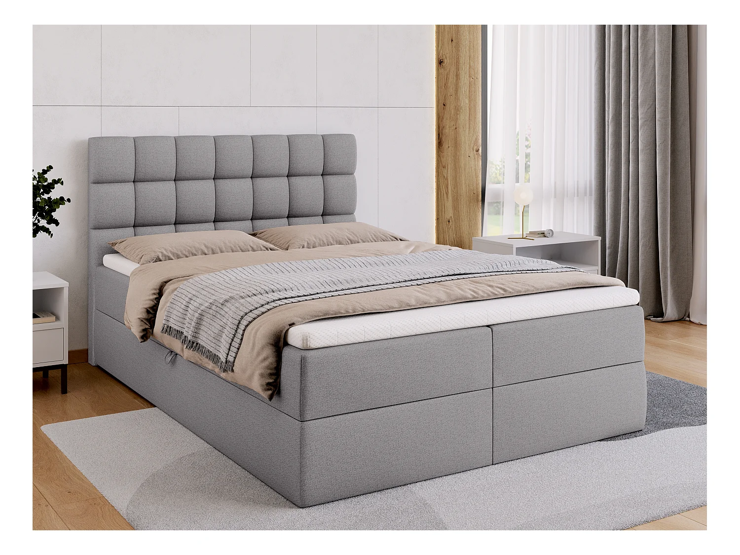 Lit boxspring avec rangement DAKOTA - matelas - surmatelas - gris - 140x200 cm