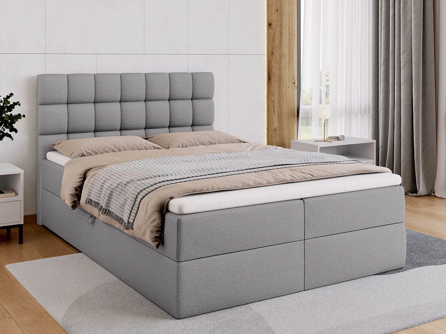 Lit boxspring avec rangement DAKOTA - matelas - surmatelas - gris - 140x200 cm
