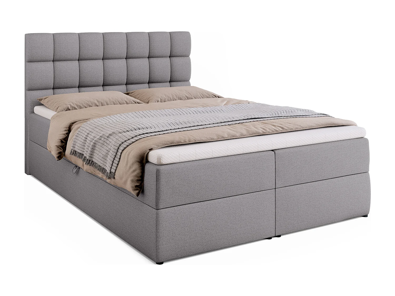 Lit boxspring avec rangement DAKOTA - matelas - surmatelas - gris - 140x200 cm