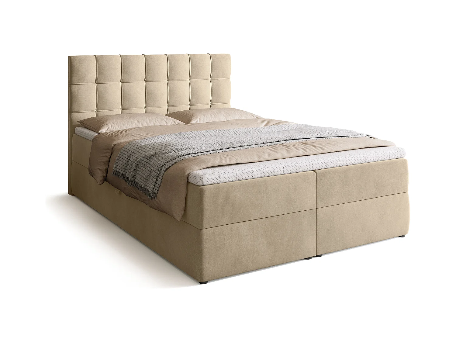 Boxspringbed met hoofdeinde, matras en dekmatras - DETROIT - 140x200 - lichtbeige