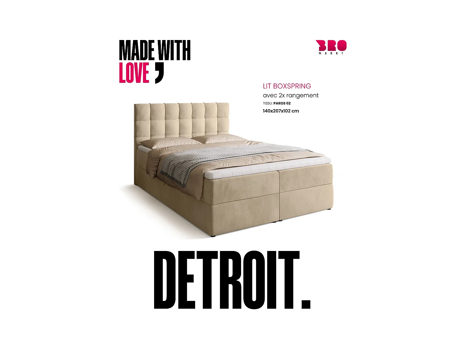 Boxspringbed met hoofdeinde, matras en dekmatras - DETROIT - 140x200 - lichtbeige