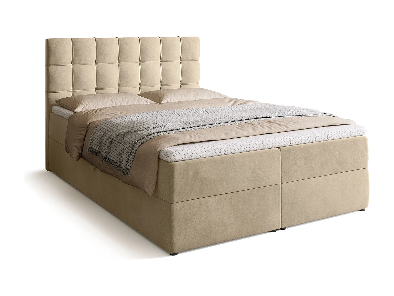 Lit boxspring avec rangement DETROIT - matelas - surmatelas - beige - 140x200 cm