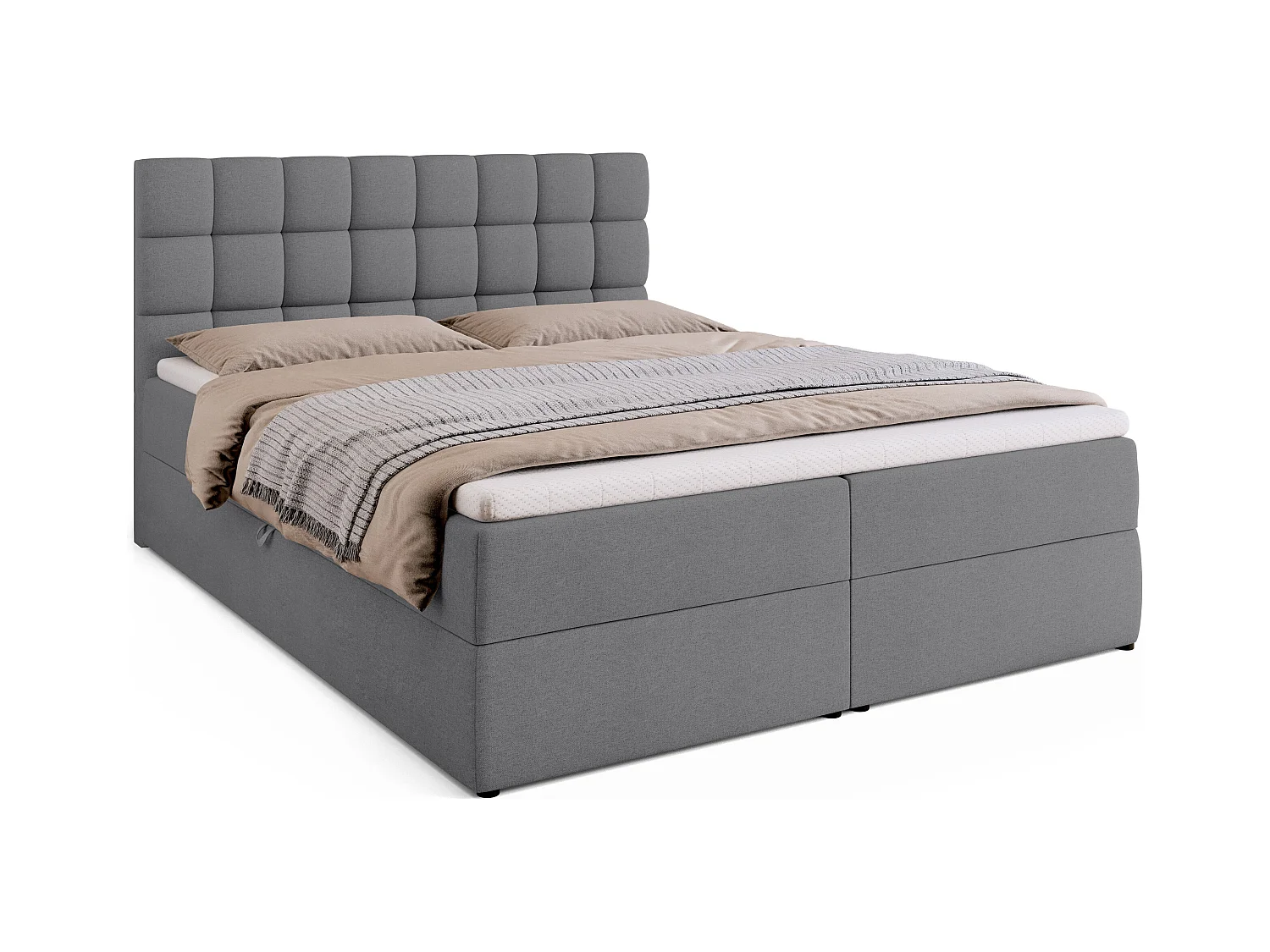 Boxspringbed met hoofdeinde, matras en dekmatras - DAKOTA - 160x200 - grijs