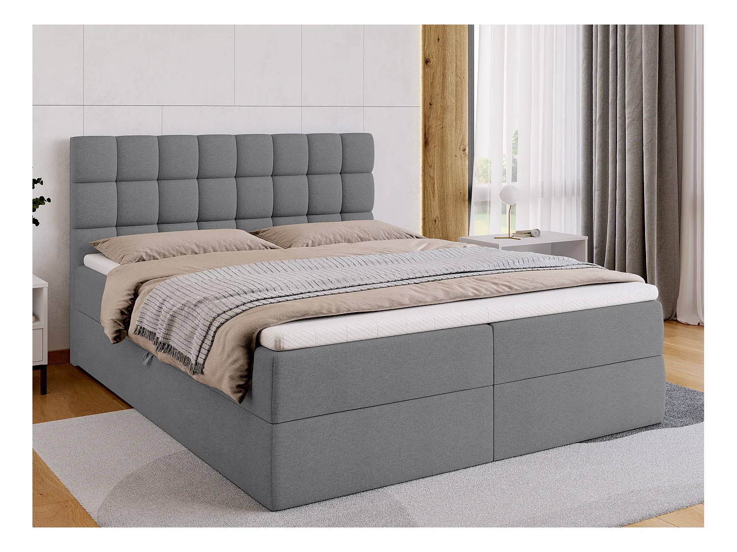 Lit boxspring avec rangement DAKOTA - matelas - surmatelas - gris - 160x200 cm