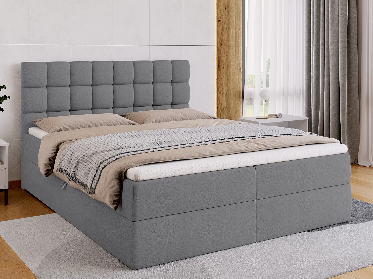 Lit boxspring avec rangement DAKOTA - matelas - surmatelas - gris - 160x200 cm