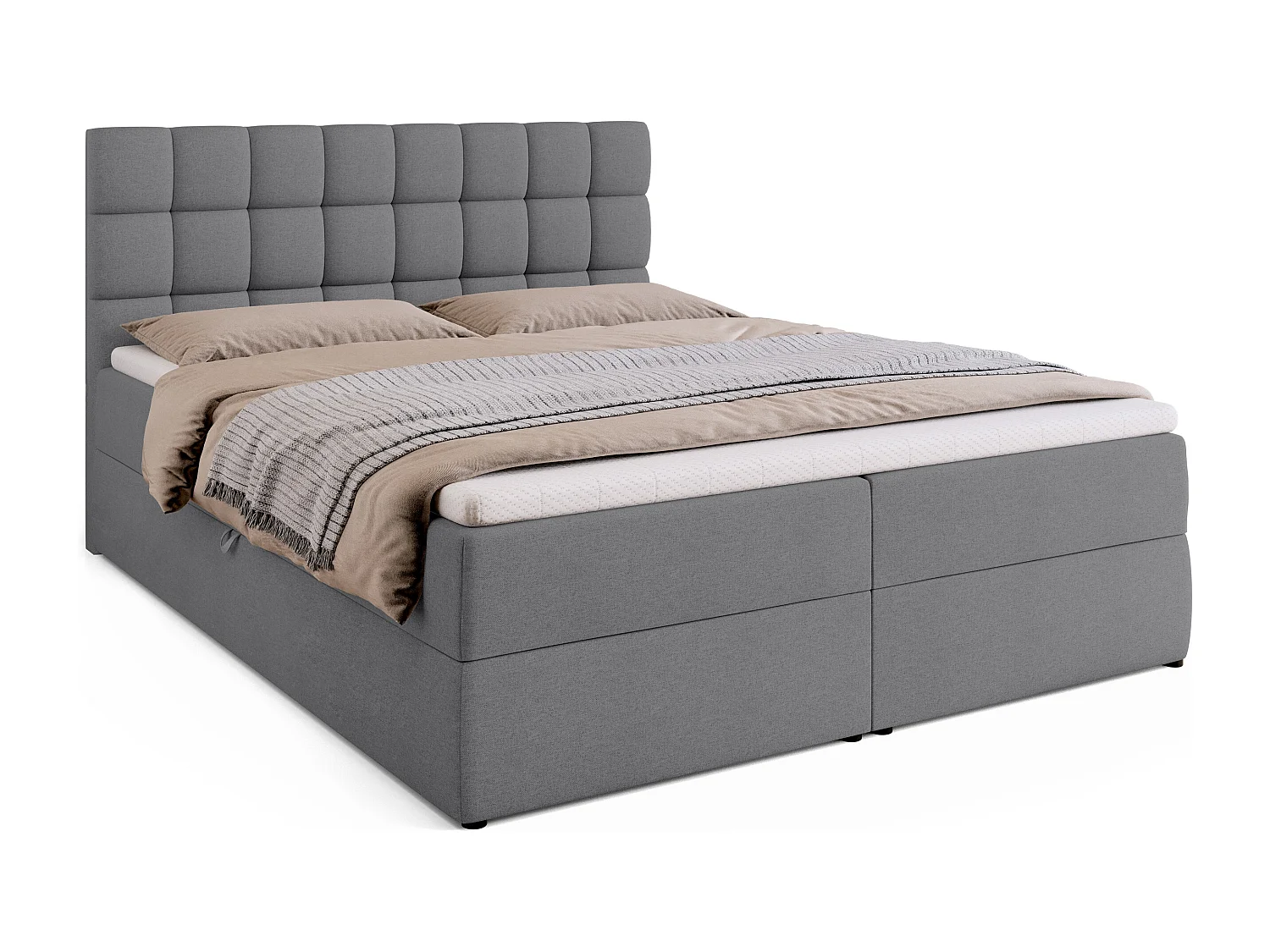 Lit boxspring avec rangement DAKOTA - matelas - surmatelas - gris - 160x200 cm