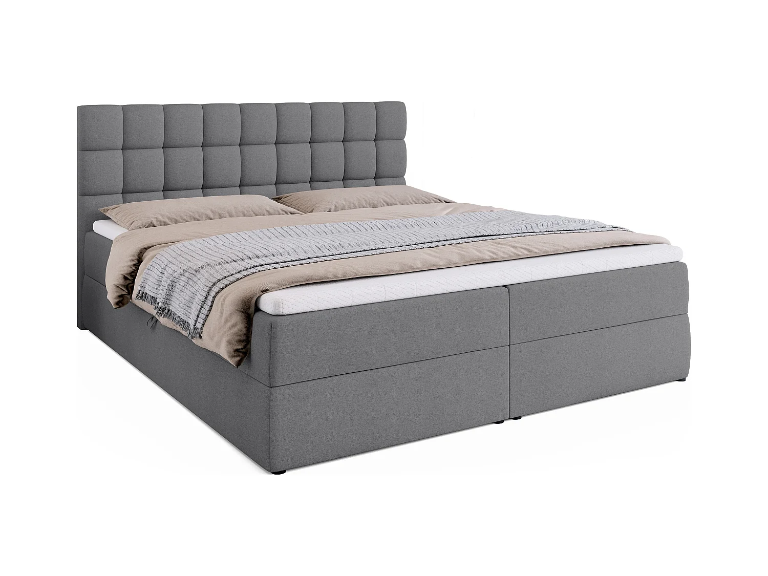 Boxspringbed met hoofdeinde, matras en dekmatras - DAKOTA - 180x200 - grijs