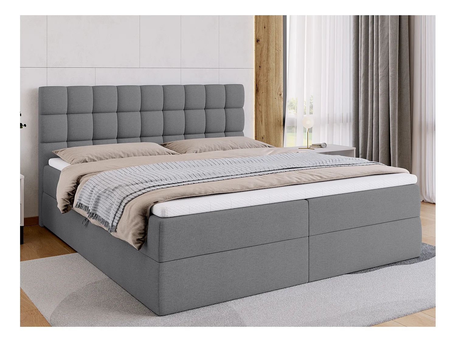 Lit boxspring avec rangement DAKOTA - matelas - surmatelas - gris - 180x200 cm