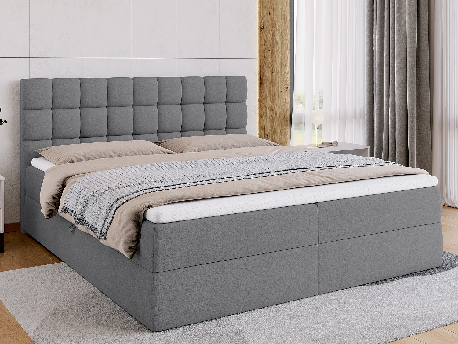Lit boxspring avec rangement DAKOTA - matelas - surmatelas - gris - 180x200 cm