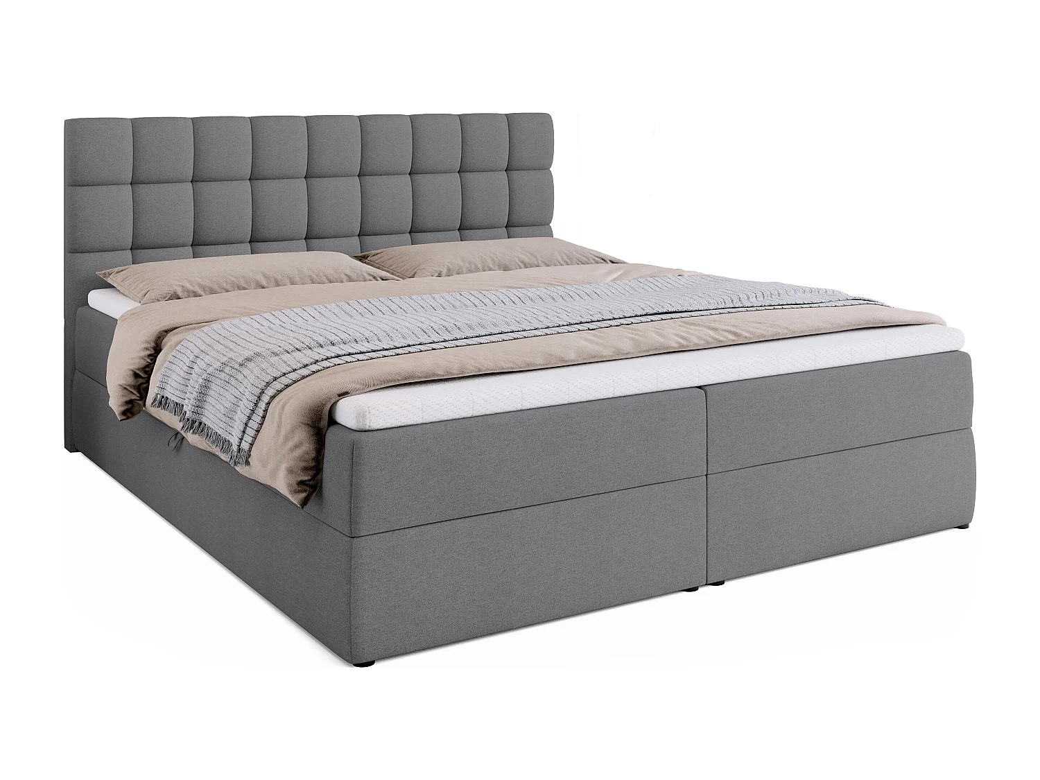 Lit boxspring avec rangement DAKOTA - matelas - surmatelas - gris - 180x200 cm
