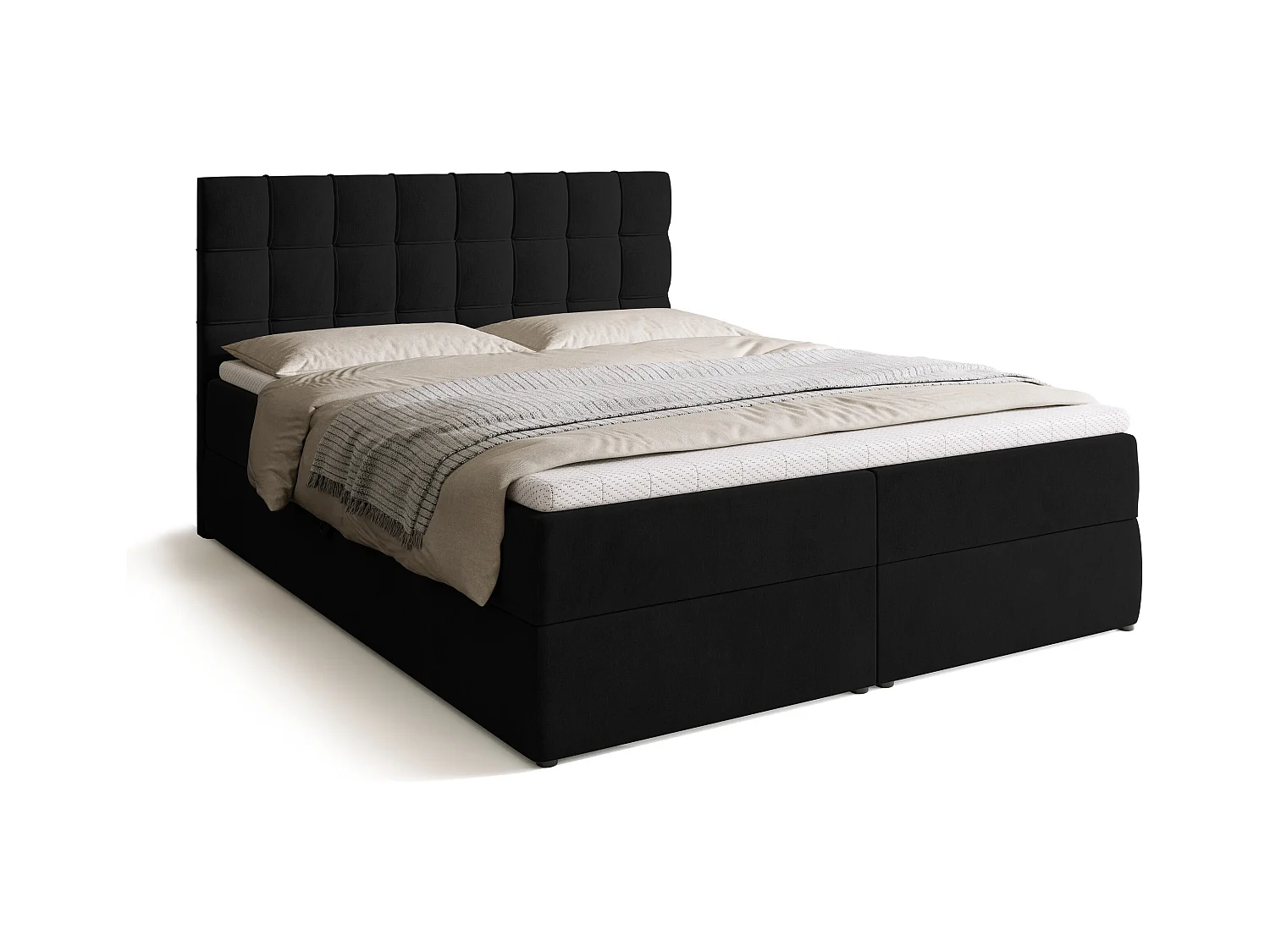 Boxspringbed met hoofdeinde, matras en dekmatras - DETROIT - 160x200 - zwart