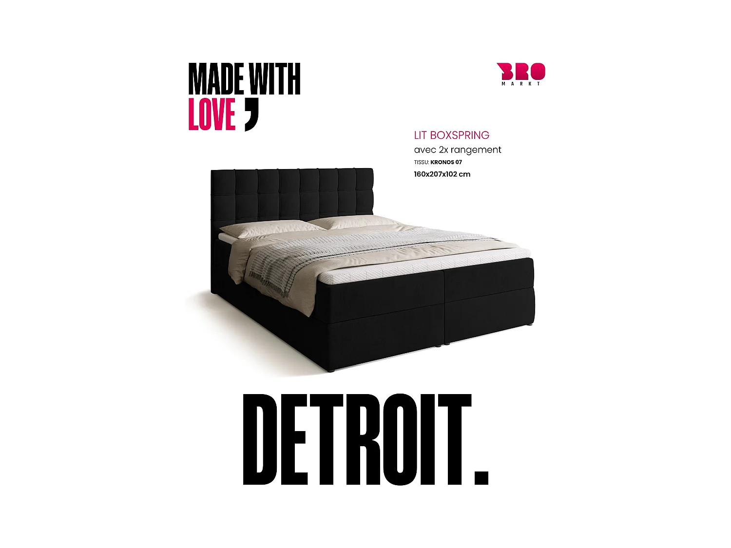Boxspringbed met hoofdeinde, matras en dekmatras - DETROIT - 160x200 - zwart