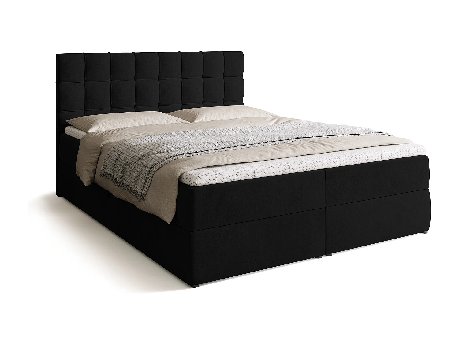 Lit boxspring avec rangement DETROIT - matelas - surmatelas - noir - 160x200 cm