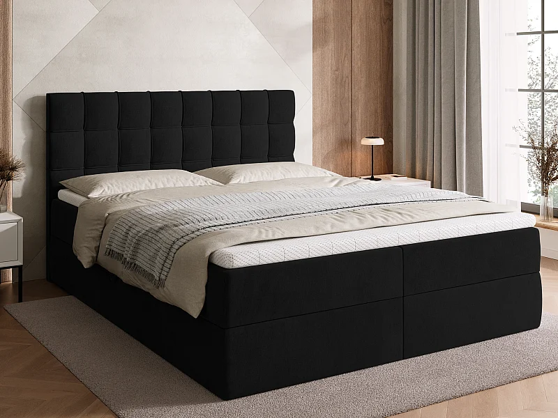 Lit boxspring avec rangement DETROIT - matelas - surmatelas - noir - 160x200 cm