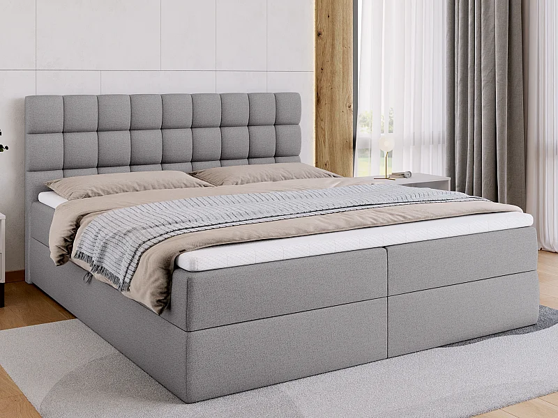 Lit boxspring avec rangement DAKOTA - matelas - surmatelas - gris - 180x200 cm