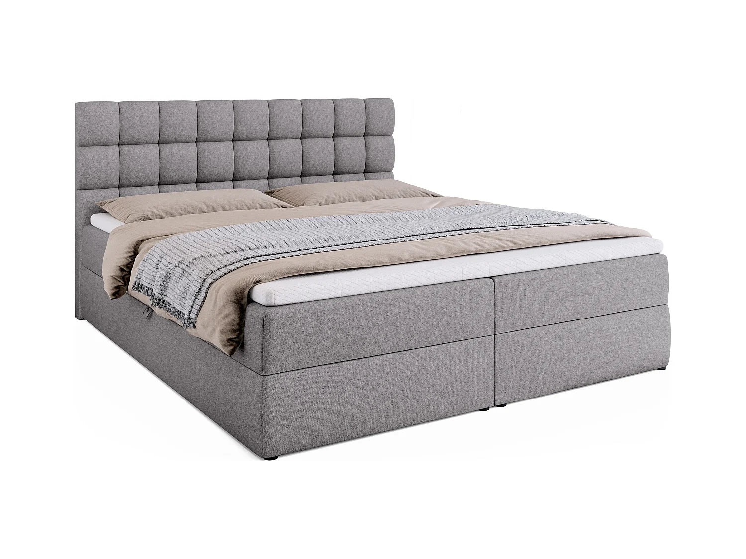 Boxspringbed met hoofdeinde, matras en dekmatras - DAKOTA - 180x200 - grijs