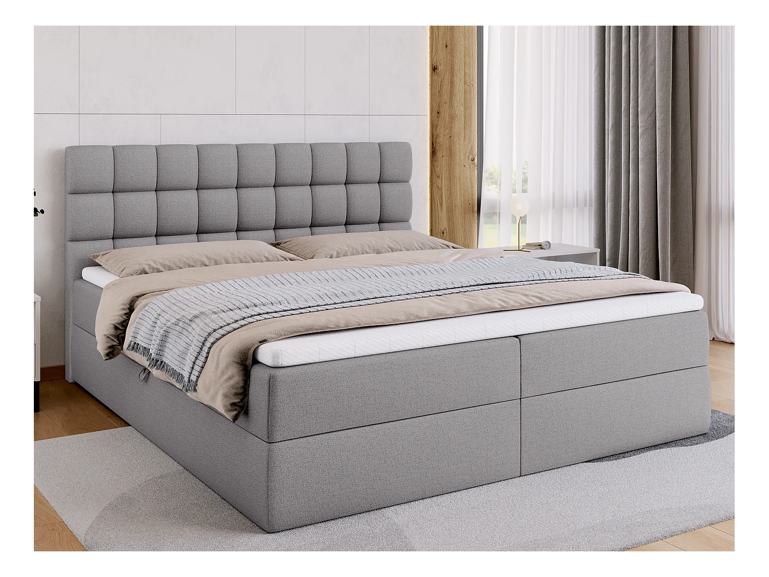 Lit boxspring avec rangement DAKOTA - matelas - surmatelas - gris - 180x200 cm