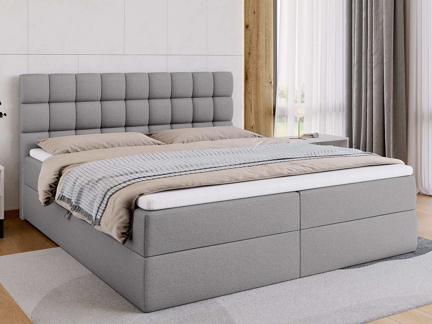 Lit boxspring avec rangement DAKOTA - matelas - surmatelas - gris - 180x200 cm