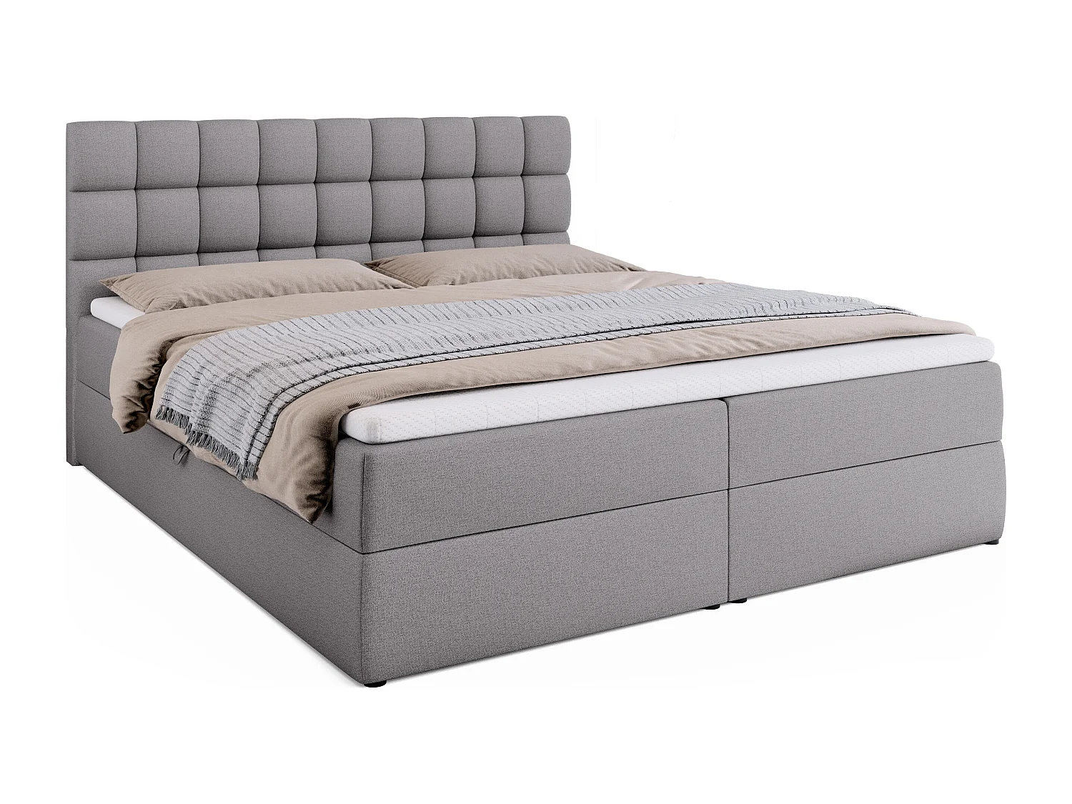 Lit boxspring avec rangement DAKOTA - matelas - surmatelas - gris - 180x200 cm