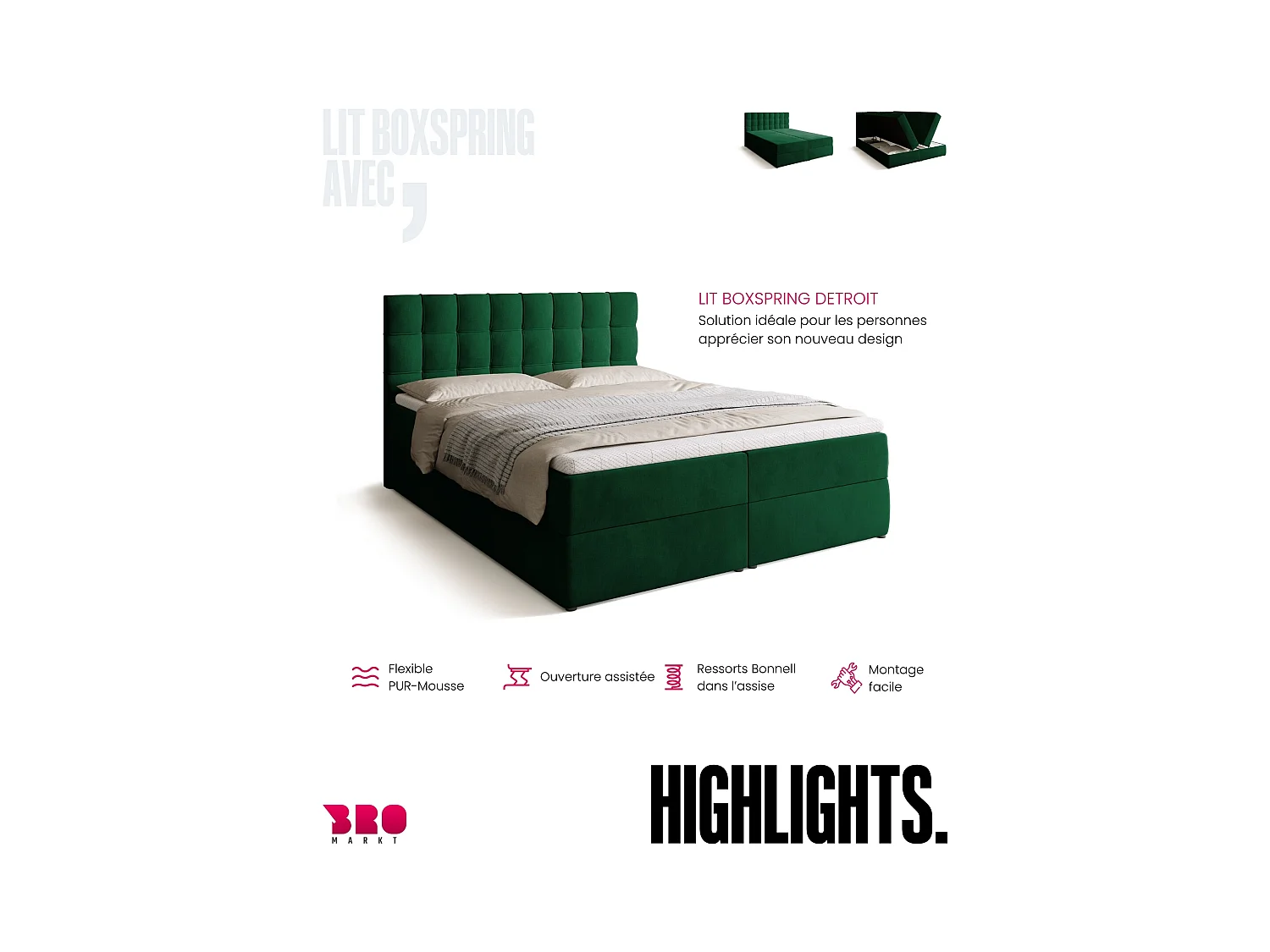 Boxspringbed met hoofdeinde, matras en dekmatras - DETROIT - 160x200 - groente