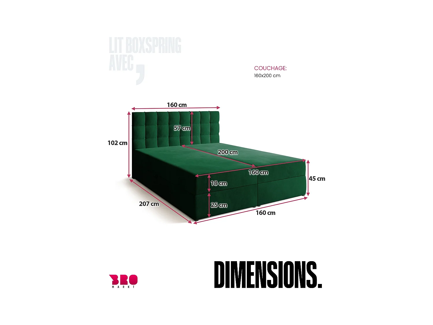 Boxspringbed met hoofdeinde, matras en dekmatras - DETROIT - 160x200 - groente