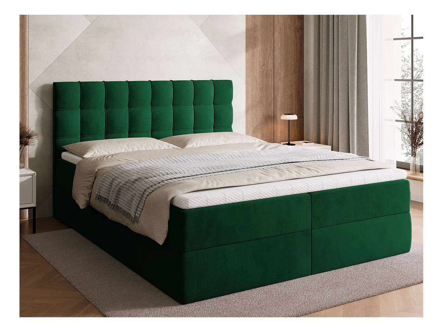 Lit boxspring avec rangement DETROIT - matelas - surmatelas - vert - 160x200 cm