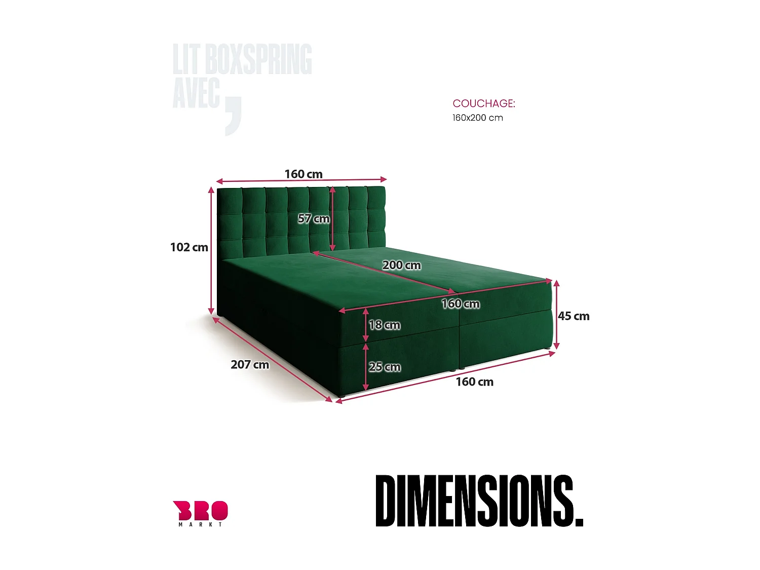 Lit boxspring avec rangement DETROIT - matelas - surmatelas - vert - 160x200 cm