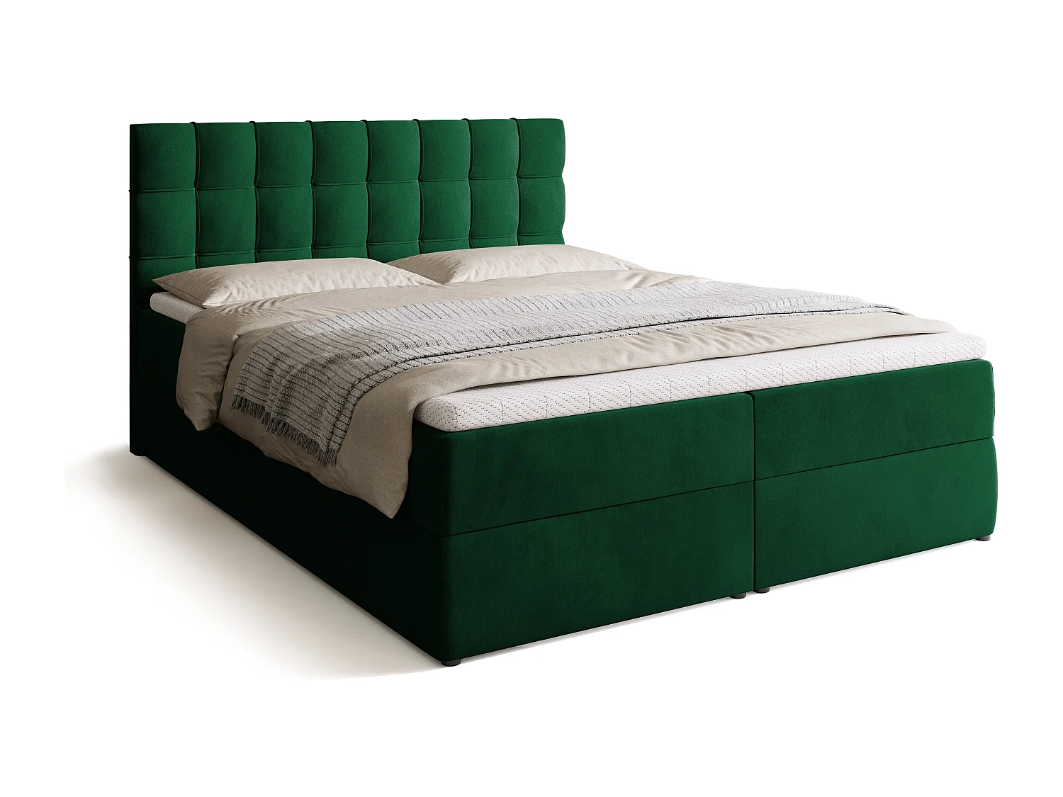 Lit boxspring avec rangement DETROIT - matelas - surmatelas - vert - 160x200 cm