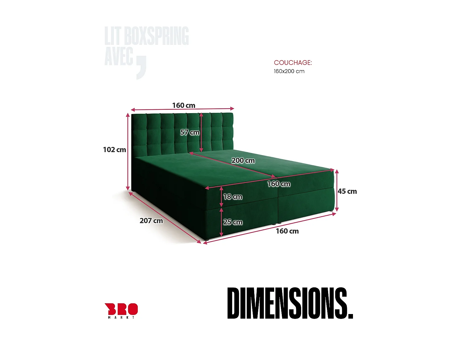 Lit boxspring avec rangement DETROIT - matelas - surmatelas - vert - 160x200 cm