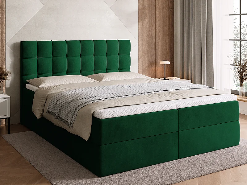 Lit boxspring avec rangement DETROIT - matelas - surmatelas - vert - 160x200 cm