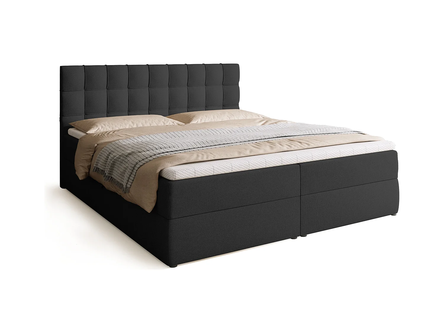 Boxspringbed met hoofdeinde, matras en dekmatras - DETROIT - 180x200 - donkergrijs