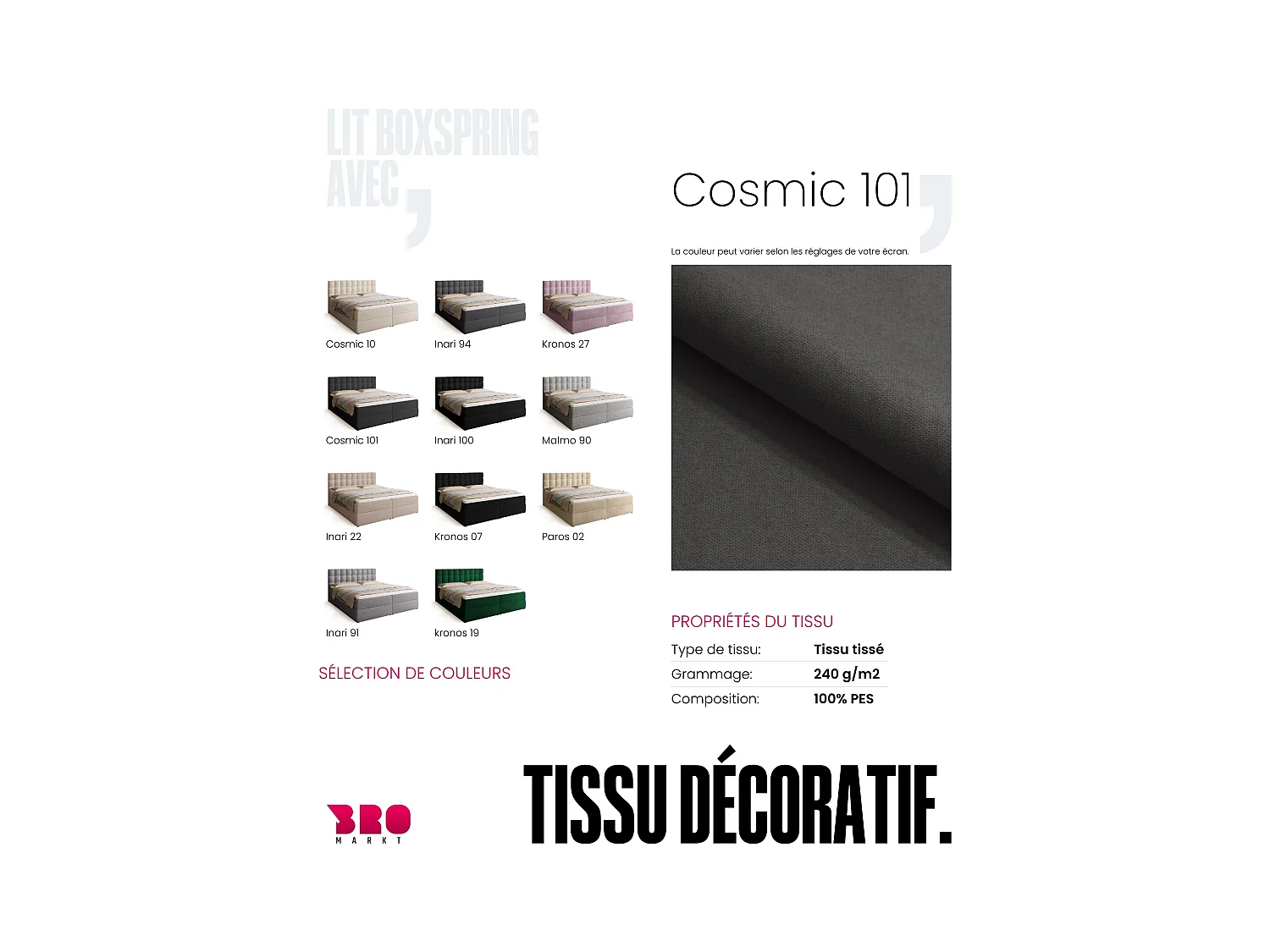 Boxspringbed met hoofdeinde, matras en dekmatras - DETROIT - 180x200 - donkergrijs