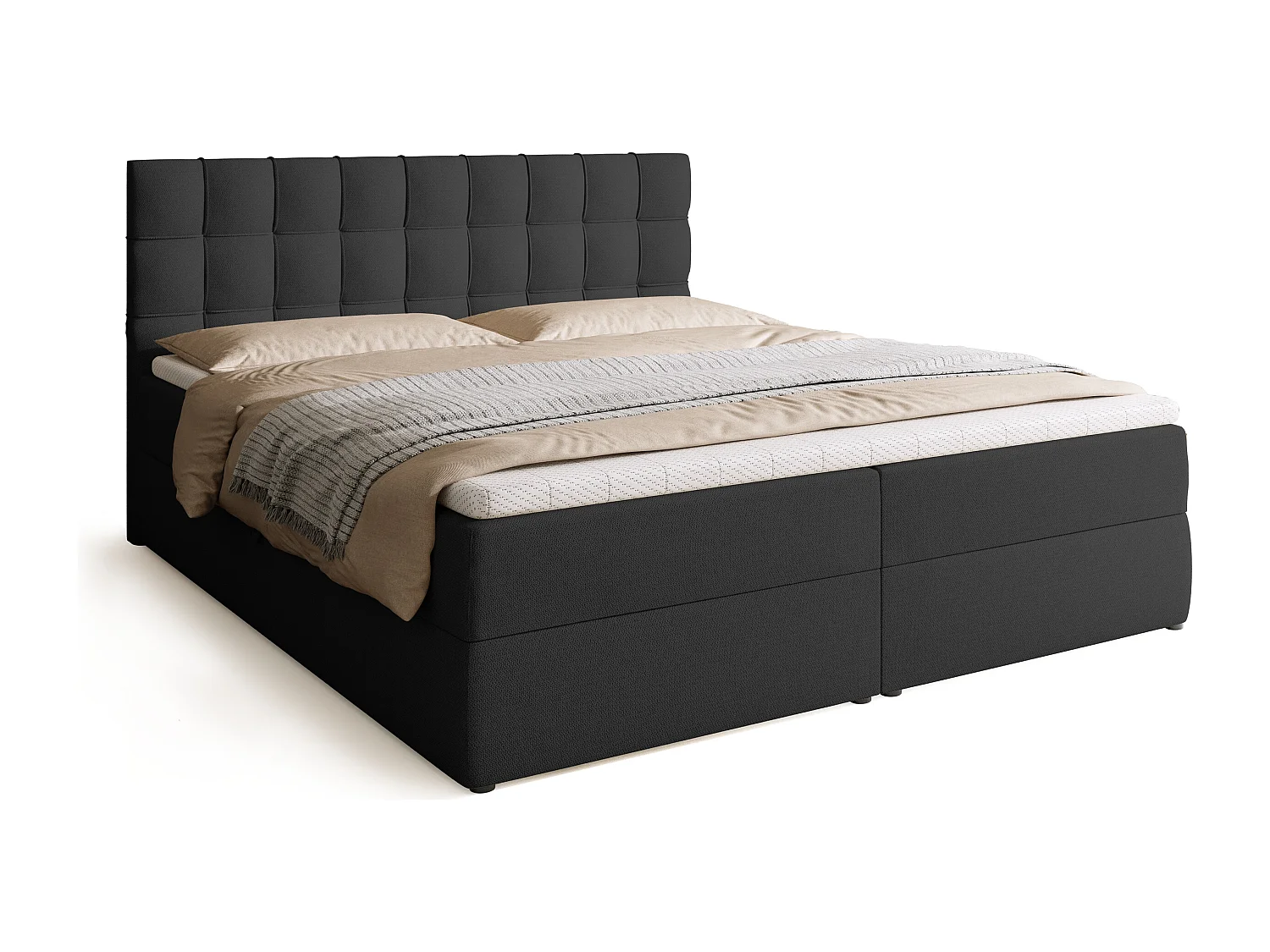 Lit boxspring avec rangement DETROIT - matelas - surmatelas - gris foncé - 180x200 cm