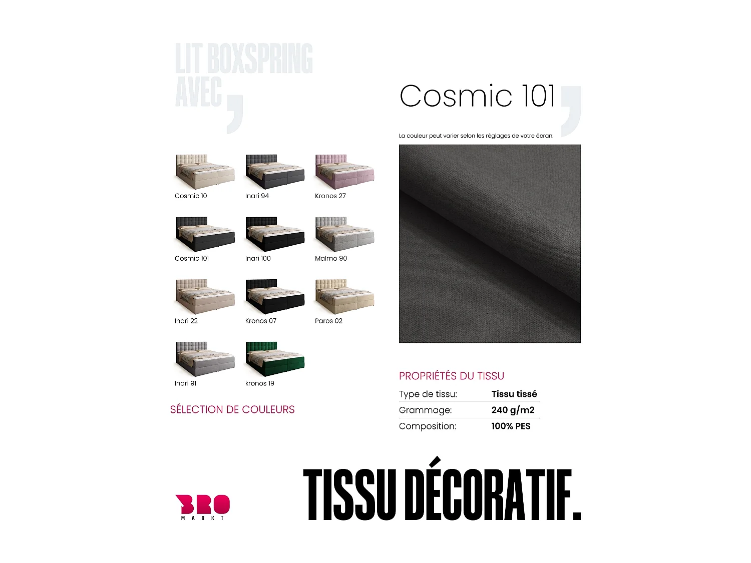 Lit boxspring avec rangement DETROIT - matelas - surmatelas - gris foncé - 180x200 cm