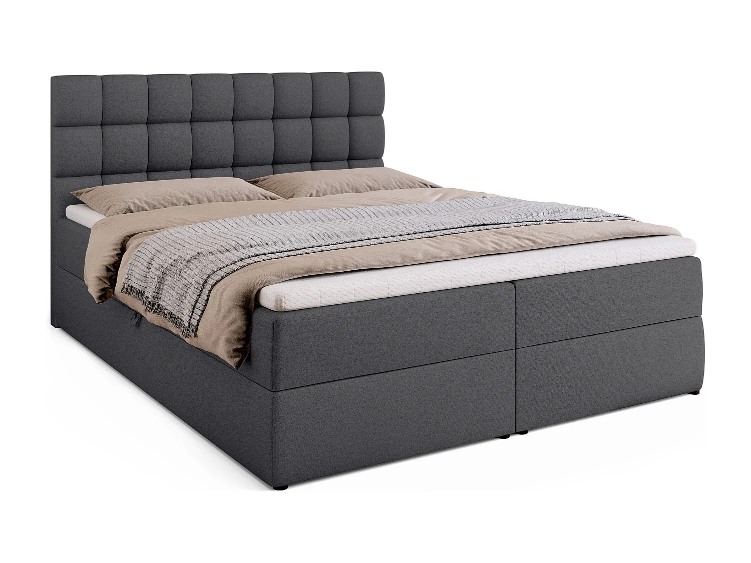 Lit boxspring avec rangement DAKOTA - matelas - surmatelas - gris foncé - 160x200 cm