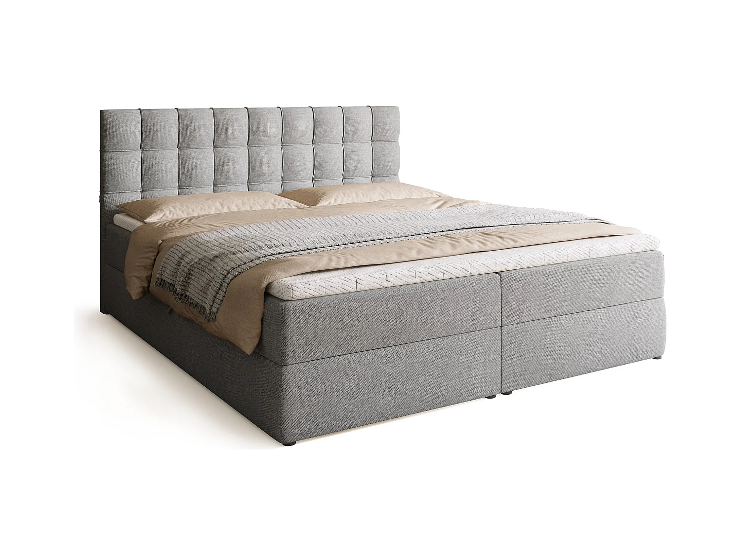 Lit boxspring avec rangement DETROIT - matelas - surmatelas - gris clair - 180x200 cm