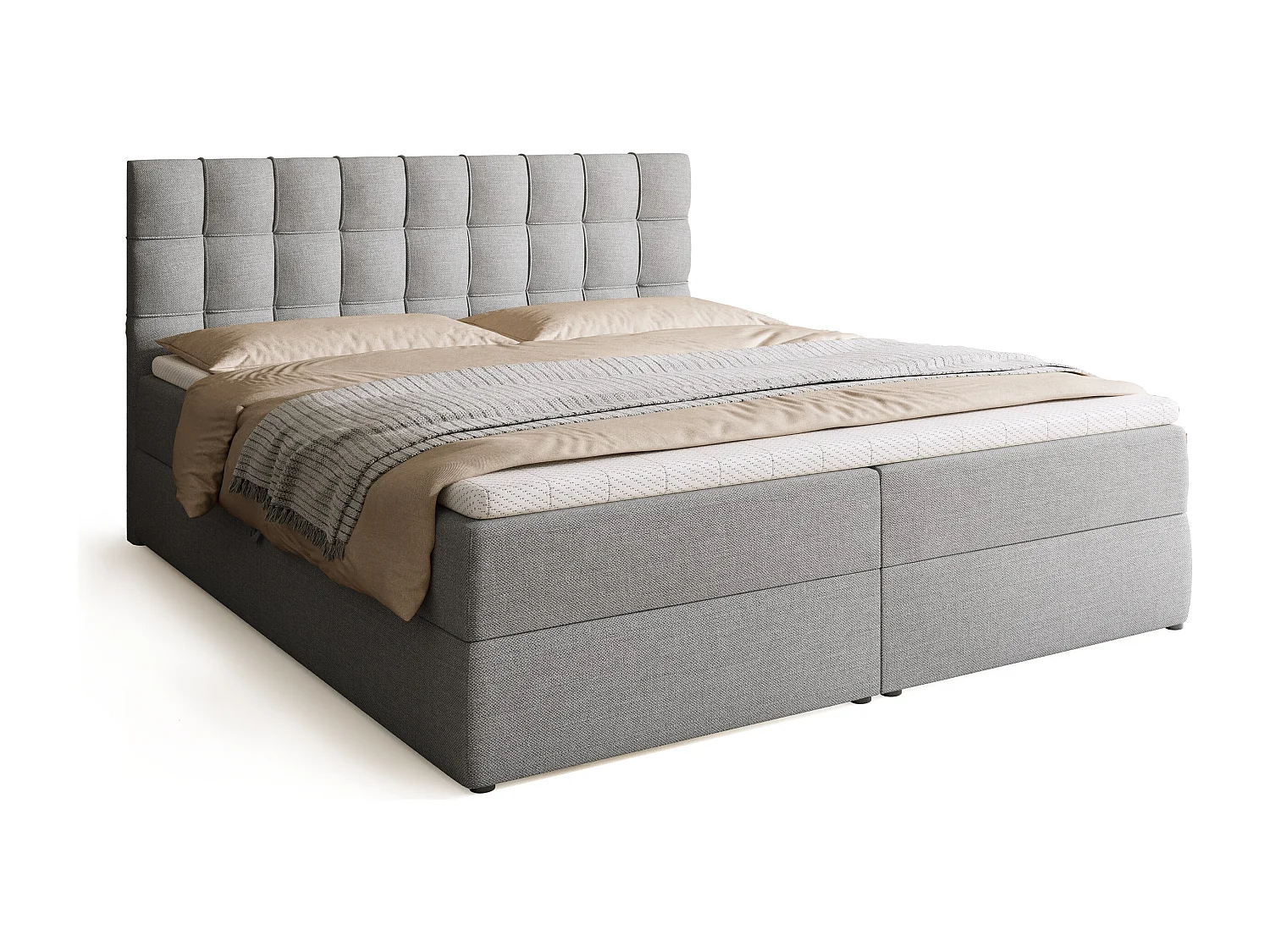 Lit boxspring avec rangement DETROIT - matelas - surmatelas - gris clair - 180x200 cm