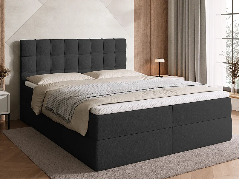 Boxspringbed met hoofdeinde, matras en dekmatras - DETROIT - 160x200 - donkergrijs