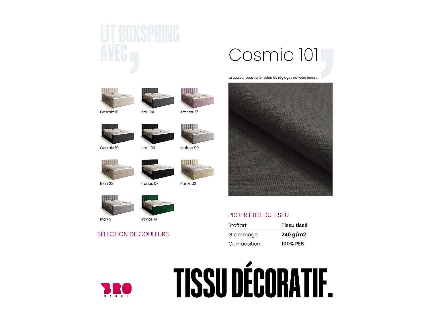 Lit boxspring avec rangement DETROIT - matelas - surmatelas - gris foncé - 160x200 cm