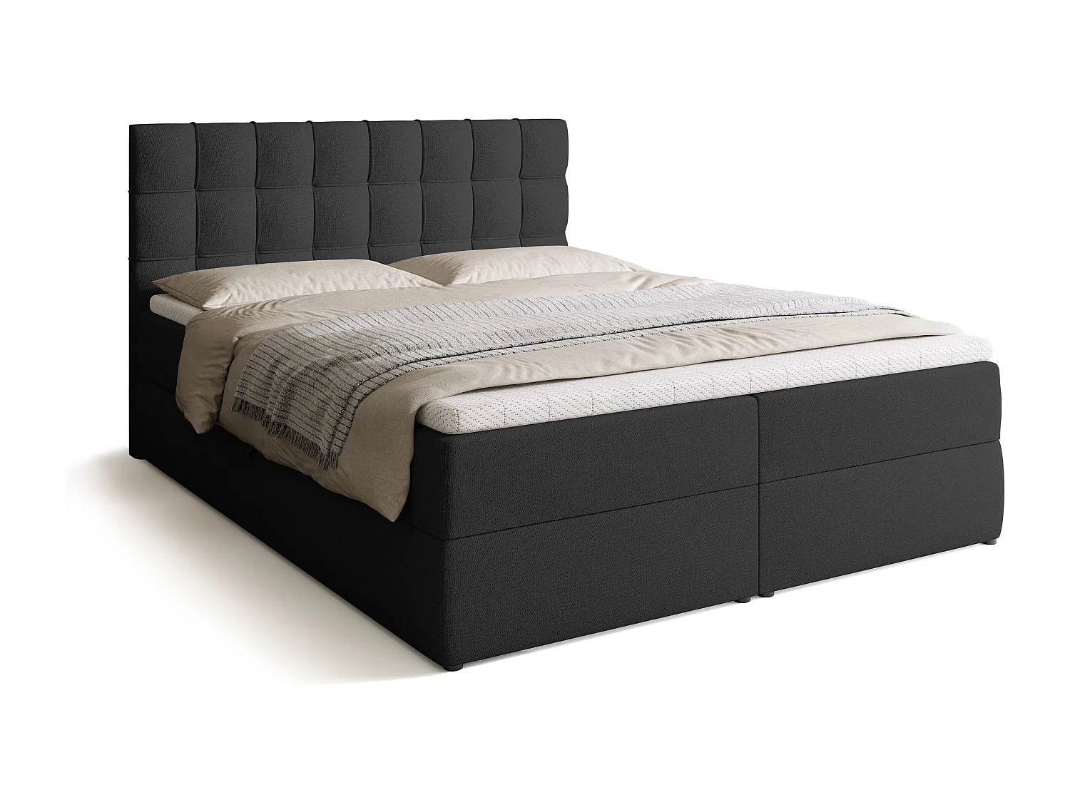Lit boxspring avec rangement DETROIT - matelas - surmatelas - gris foncé - 160x200 cm