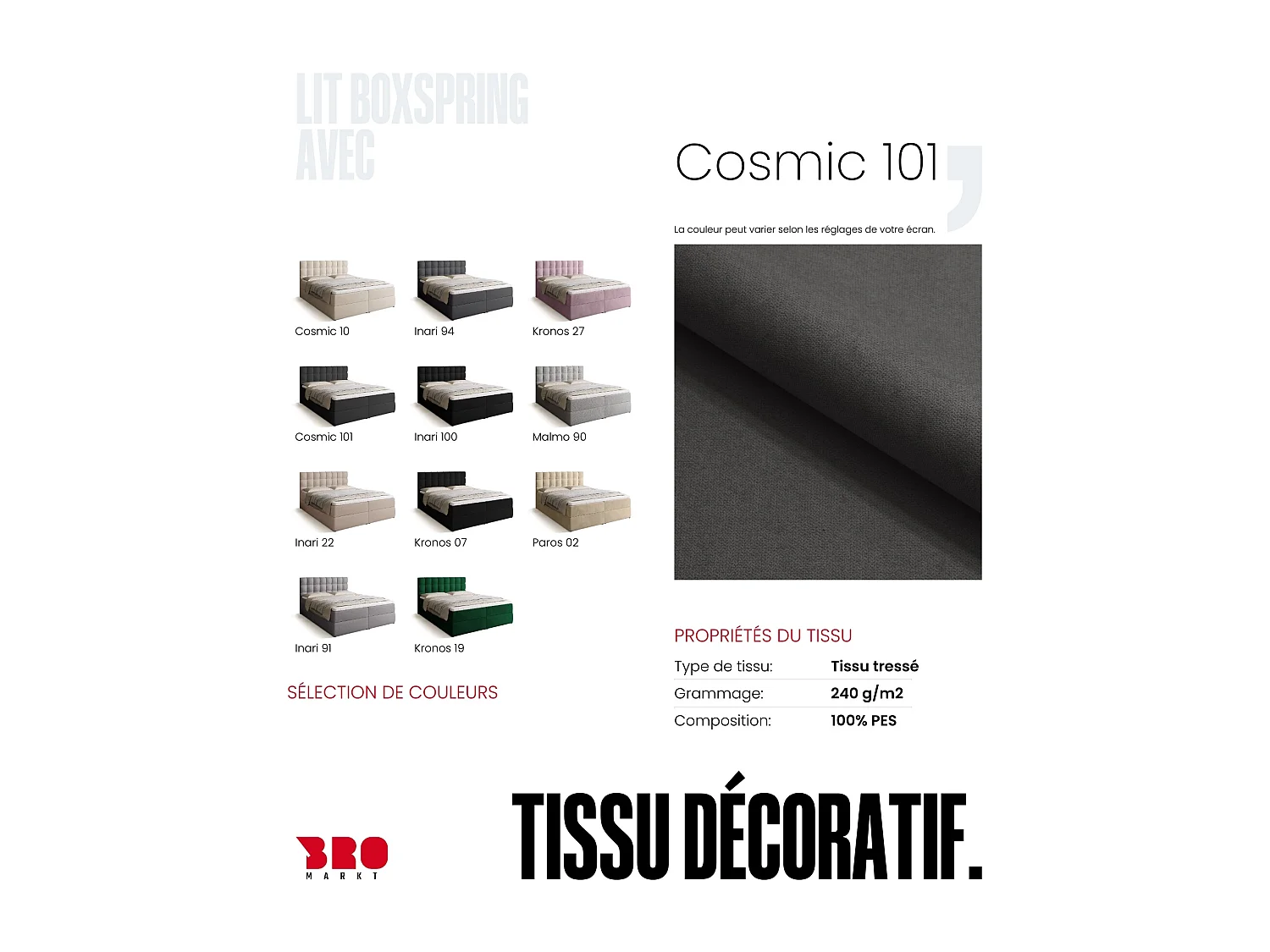 Lit boxspring avec rangement DETROIT - matelas - surmatelas - gris foncé - 160x200 cm