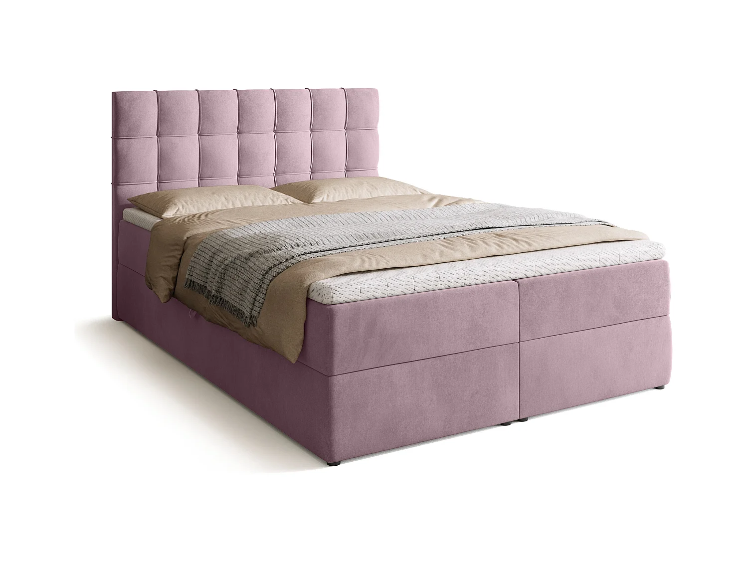 Boxspringbed met hoofdeinde, matras en dekmatras - DETROIT - 140x200 - poederroze