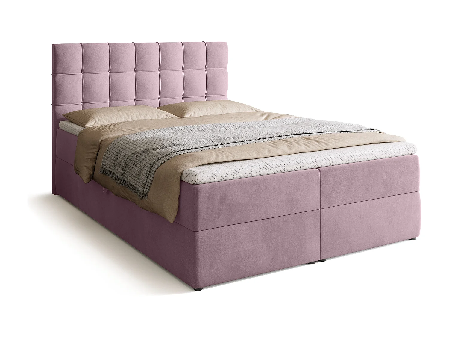 Lit boxspring avec rangement DETROIT - matelas - surmatelas - rose - 140x200 cm